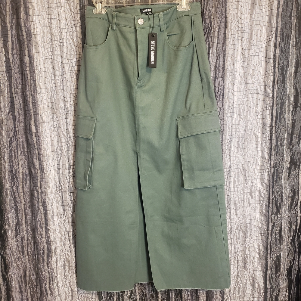 Steve Madden Green Benson Midi Cargo Skirt